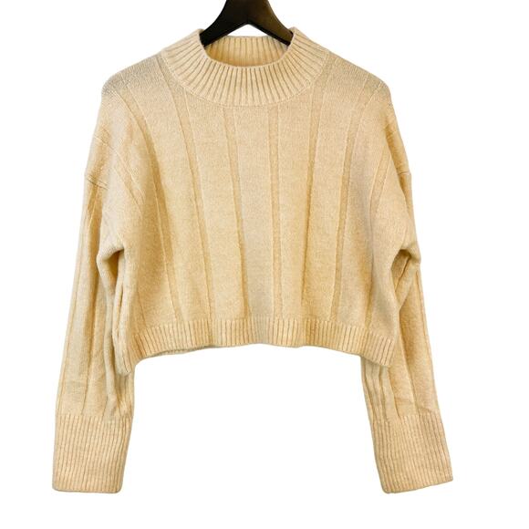 Zara Womens Size M Mock Neck Ribbed Knit Crop Sweater Acrylic Blend Cream - Picture 1 of 10